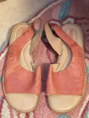 Born Coral-Peach Leather Slide Sandals for Women